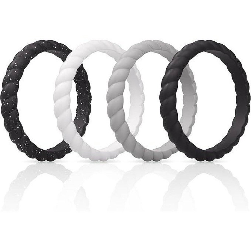 ThunderFit Silicone Rings 4 Pack Womens Size 10 Stackable Twist Braided - Picture 2 of 8